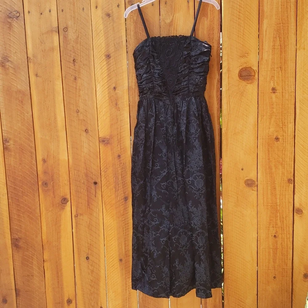 Gunne Sax Black Brocade Lace Detail Formal Dress 5 - Picture 1 of 7